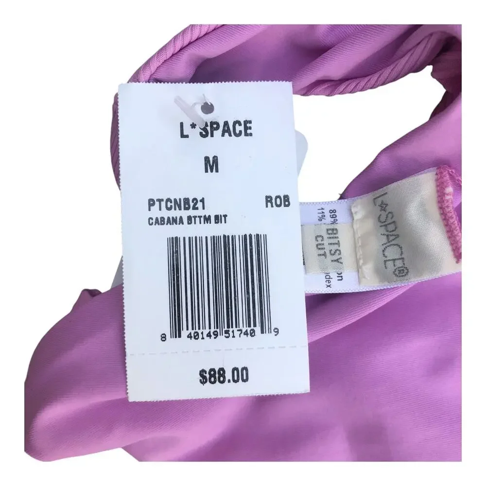 L Space Monica Wise Cabana Pink Ribbed Bikini Bottom Women's Size Medium NWT